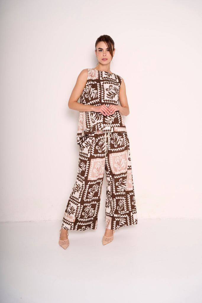 Pantaloni palazzo con fantasia