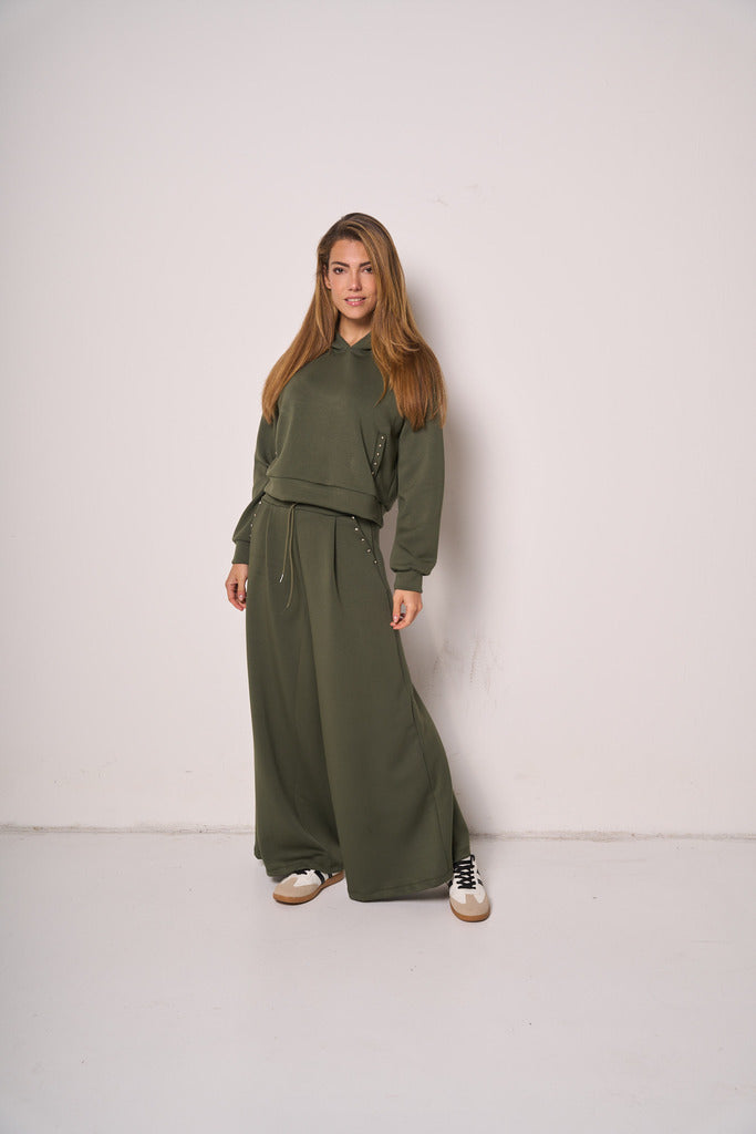 Pantalone Donna a Gamba Ampia con Vita Elasticizzata