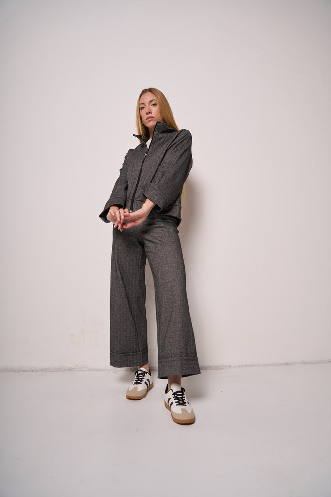 Pantalone Donna Wide Leg con Risvolto