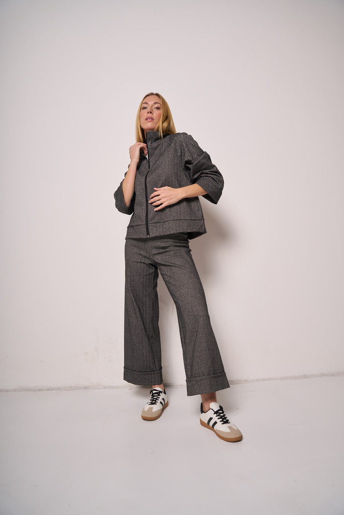 Pantalone Donna Wide Leg con Risvolto