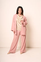 Pantaloni Donna Rosa Cipria a Gamba Larga