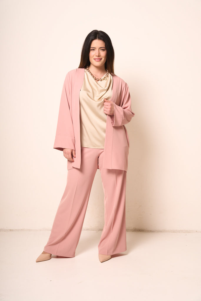 Pantaloni Donna Rosa Cipria a Gamba Larga