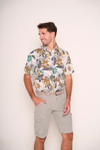 Bermuda uomo cargo rigato grigio con tasconi