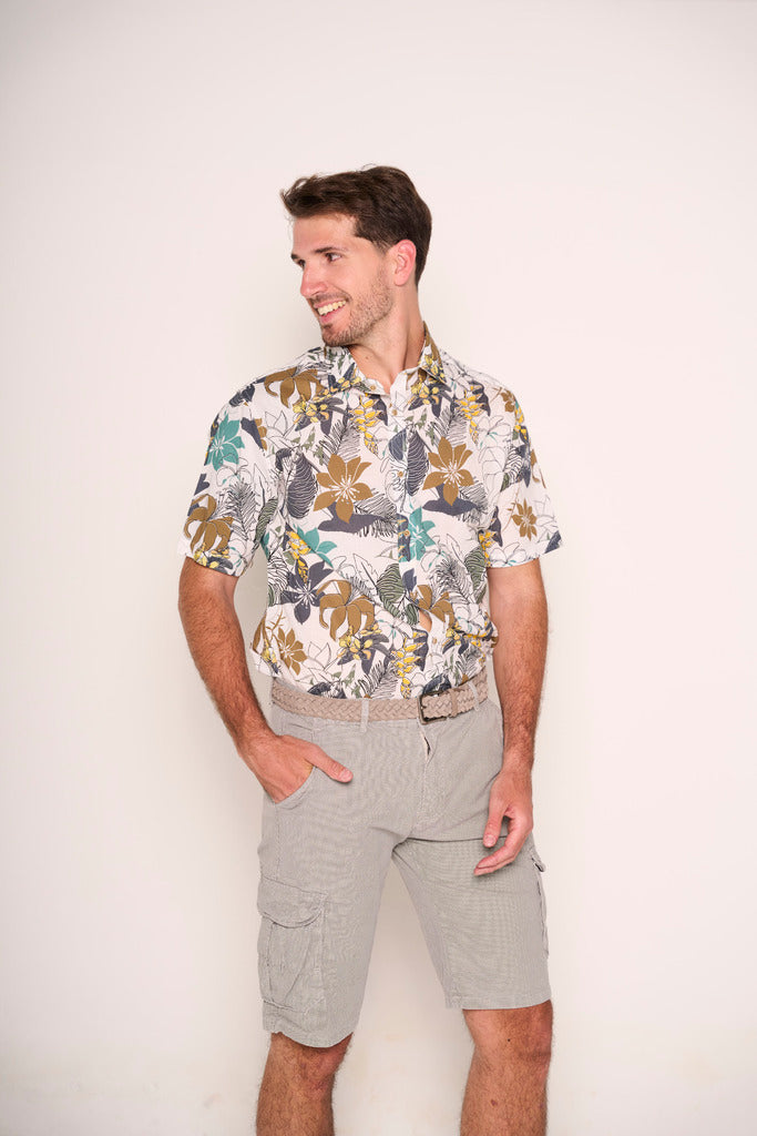 Bermuda uomo cargo rigato grigio con tasconi