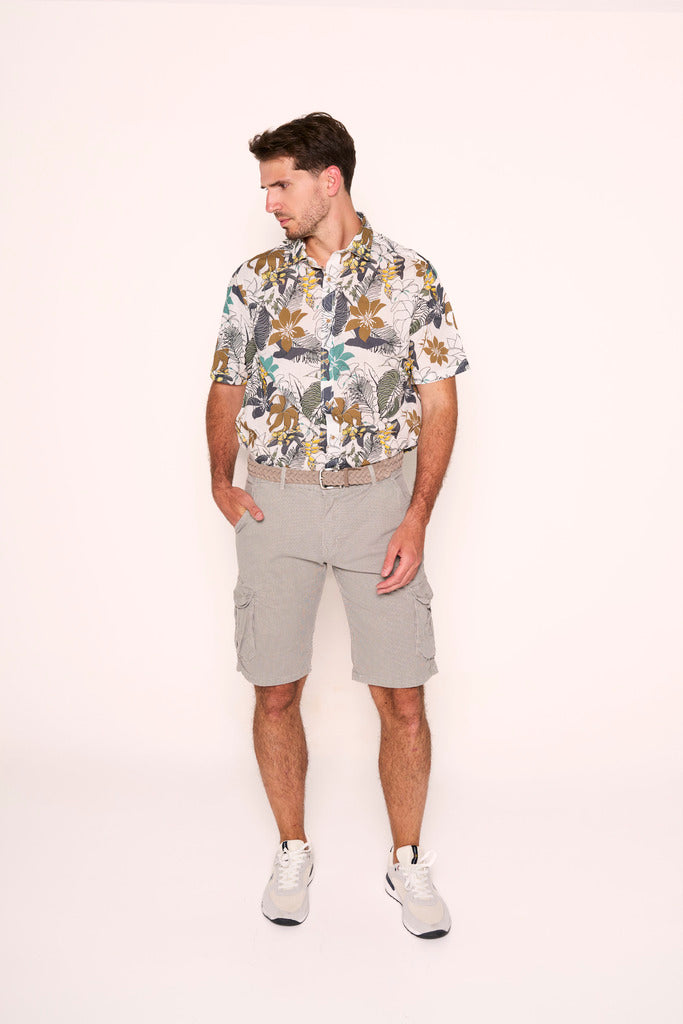 Bermuda uomo cargo rigato grigio con tasconi