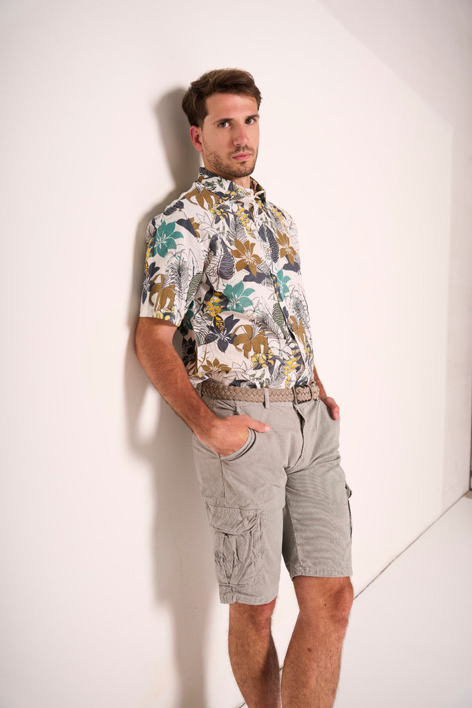 Bermuda uomo cargo rigato grigio con tasconi