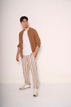 Pantaloni uomo a righe in cotone e lino
