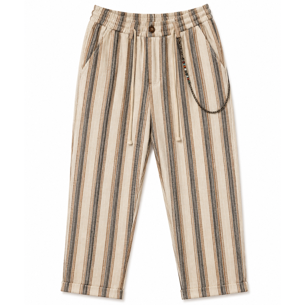 Pantaloni uomo a righe in cotone e lino