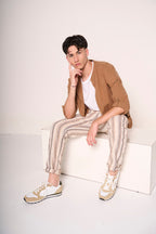 Pantaloni uomo a righe in cotone e lino