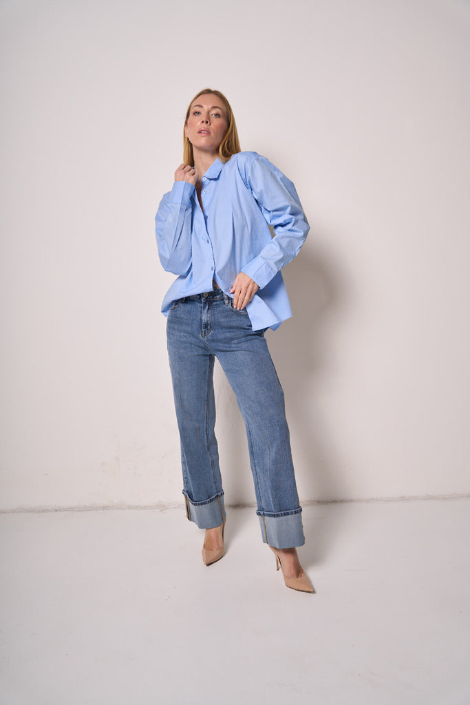 Jeans Donna Dritti con Risvolto