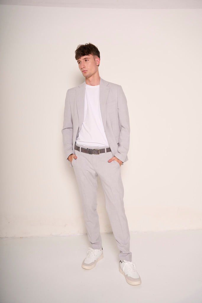Sneakers bicolor in pelle scamosciata e tela bianco grigio