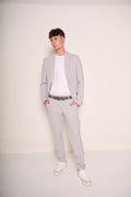 Sneakers bicolor in pelle scamosciata e tela bianco grigio
