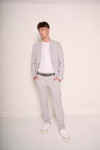 Sneakers bicolor in pelle scamosciata e tela bianco grigio
