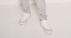 Sneakers bicolor in pelle scamosciata e tela bianco grigio