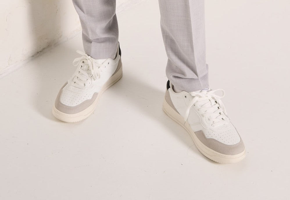 Sneakers bicolor in pelle scamosciata e tela bianco grigio