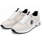 Sneakers retrò uomo in tela e suede bianco panna grigio