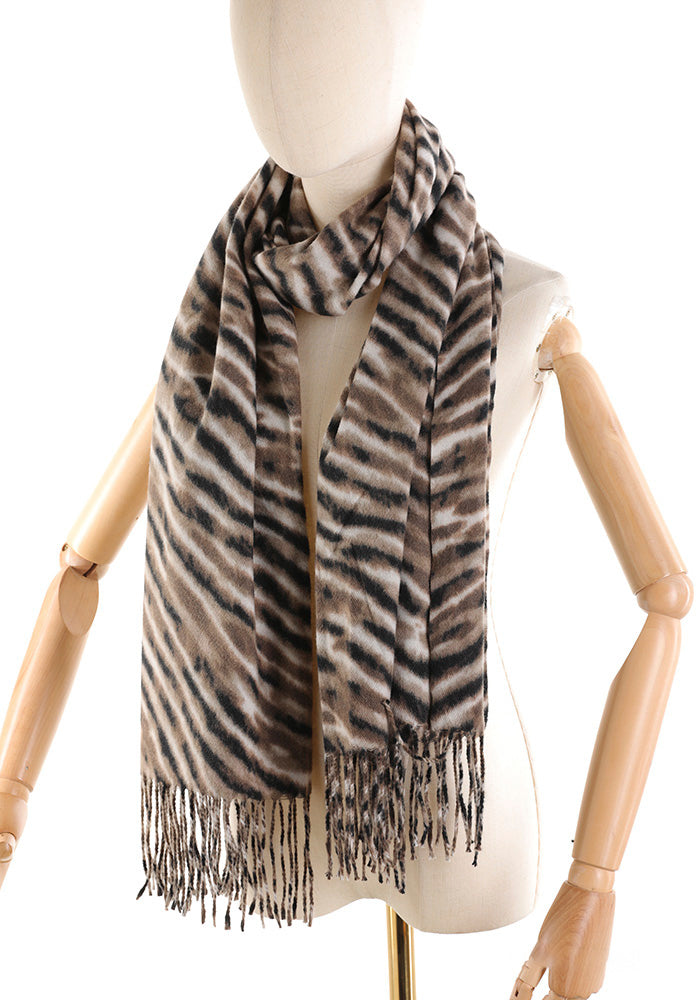 Sciarpa fantasia taupe con frange