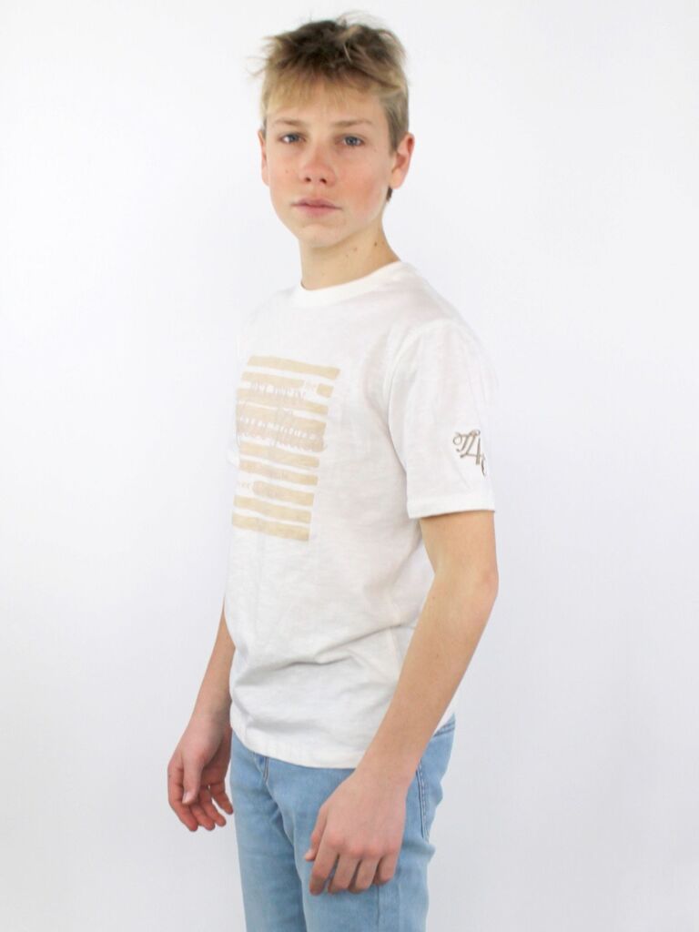 T-shirt con stampa e scritte in rilievo