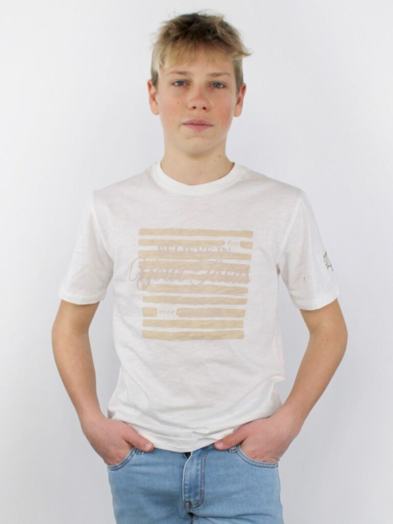T-shirt con stampa e scritte in rilievo