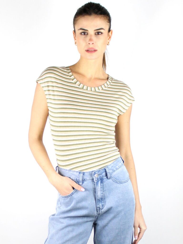 Maglietta rigata con filo lurex