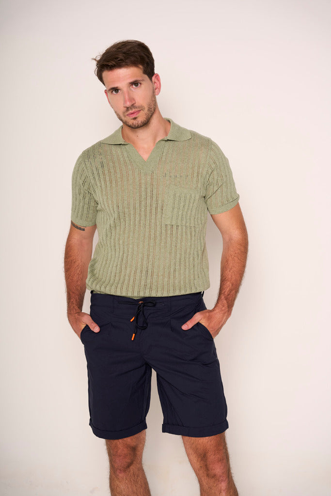 Maglia polo traforata uomo verde salvia