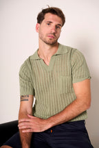 Maglia polo traforata uomo verde salvia