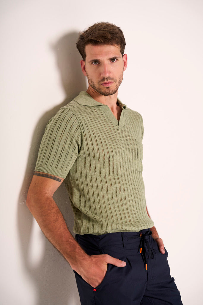 Maglia polo traforata uomo verde salvia