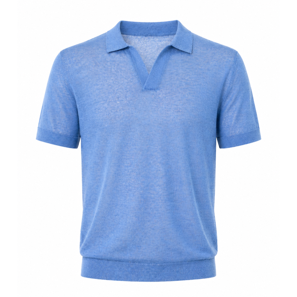 Polo uomo denim in maglia leggera