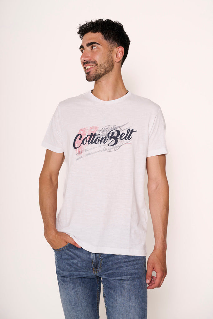 T-shirt con stampa gommata e patch