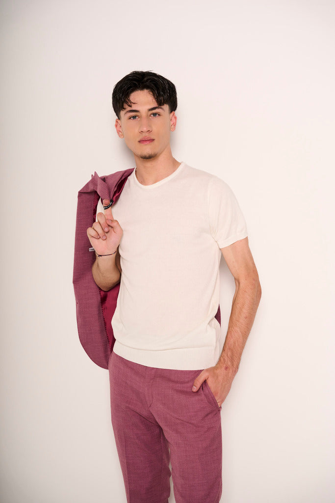 T-shirt uomo basic bianca con girocollo in cotone elasticizzato