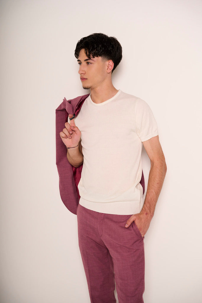 T-shirt uomo basic bianca con girocollo in cotone elasticizzato