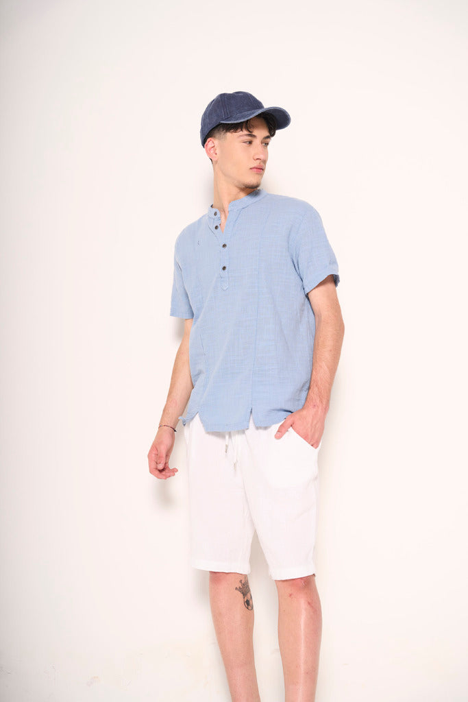 Polo collo coreana in cotone leggero