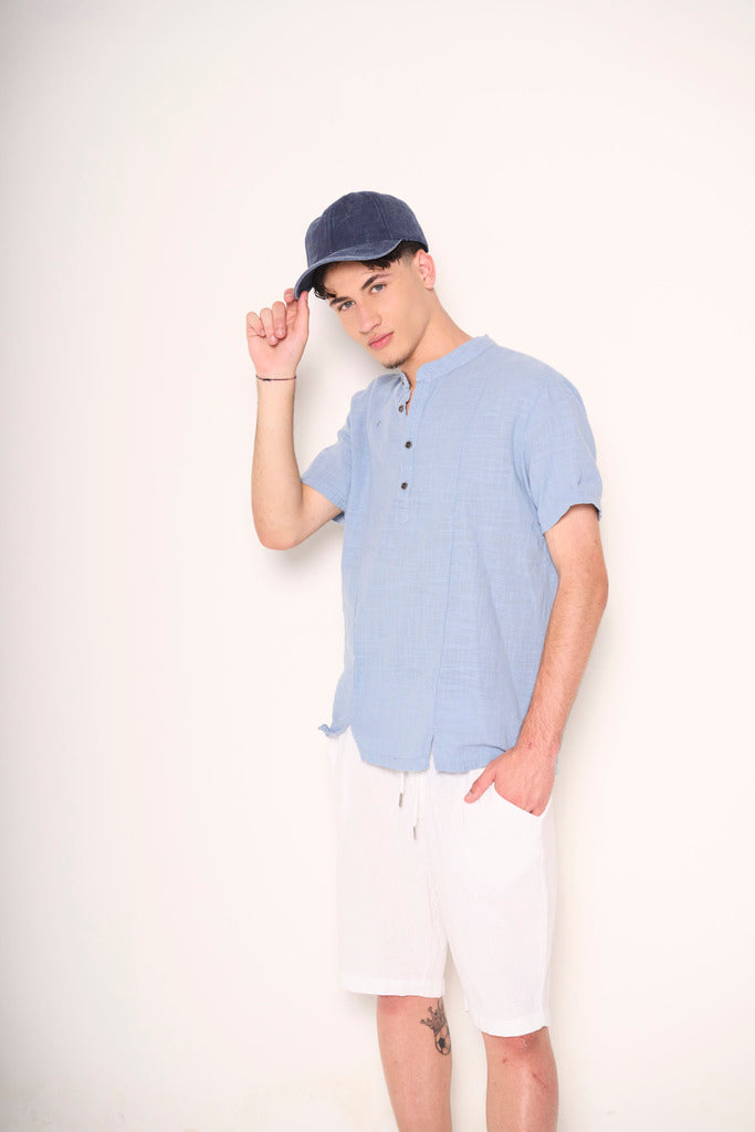 Polo collo coreana in cotone leggero
