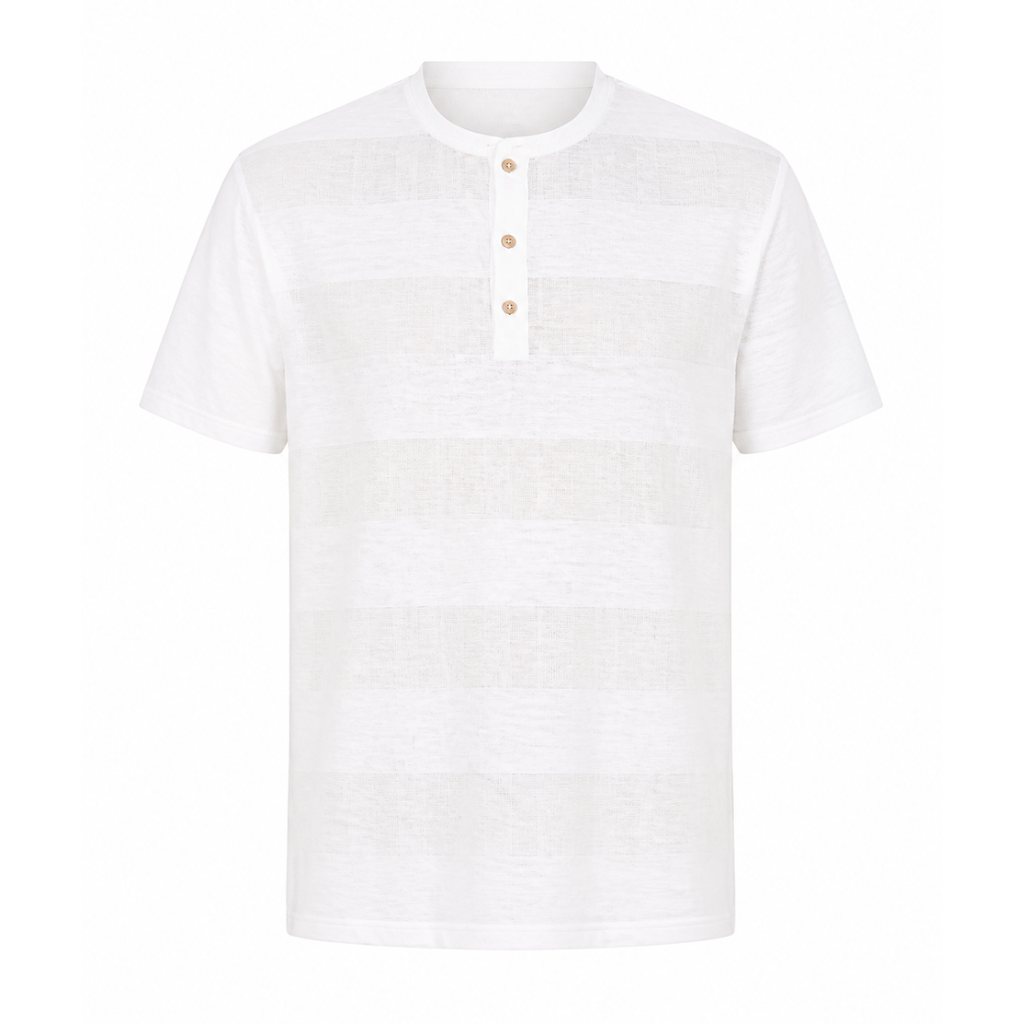 T-shirt henley a righe tono su tono in cotone leggero