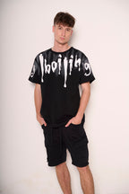 T-shirt nera "Boiling" con effetto spray