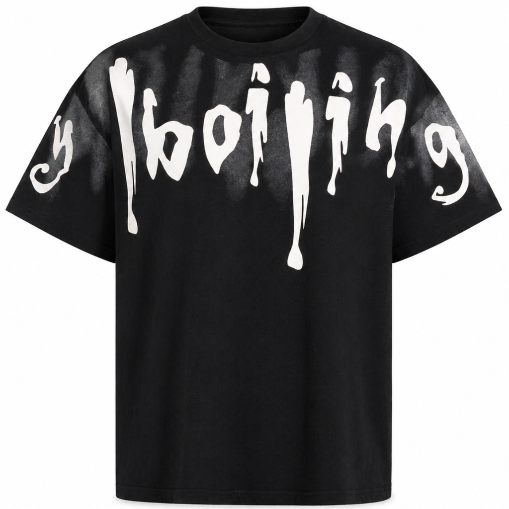 T-shirt nera "Boiling" con effetto spray