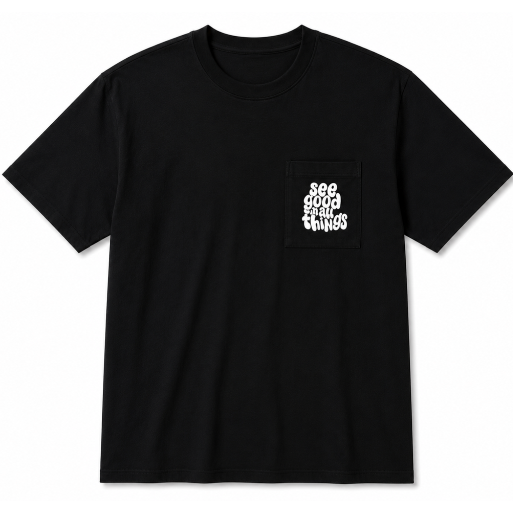 T-shirt bianca "Good Vibes" con taschino