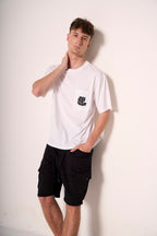 T-shirt bianca "Good Vibes" con taschino