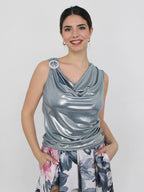 Top laminato con strass spalla