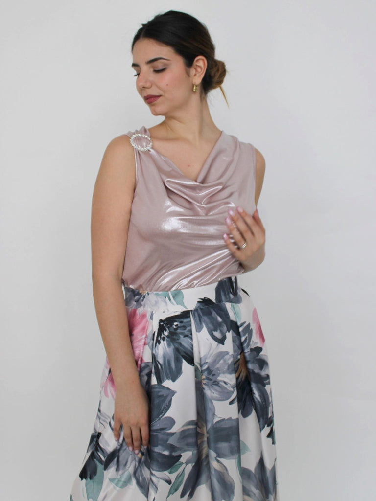 Top laminato con strass spalla