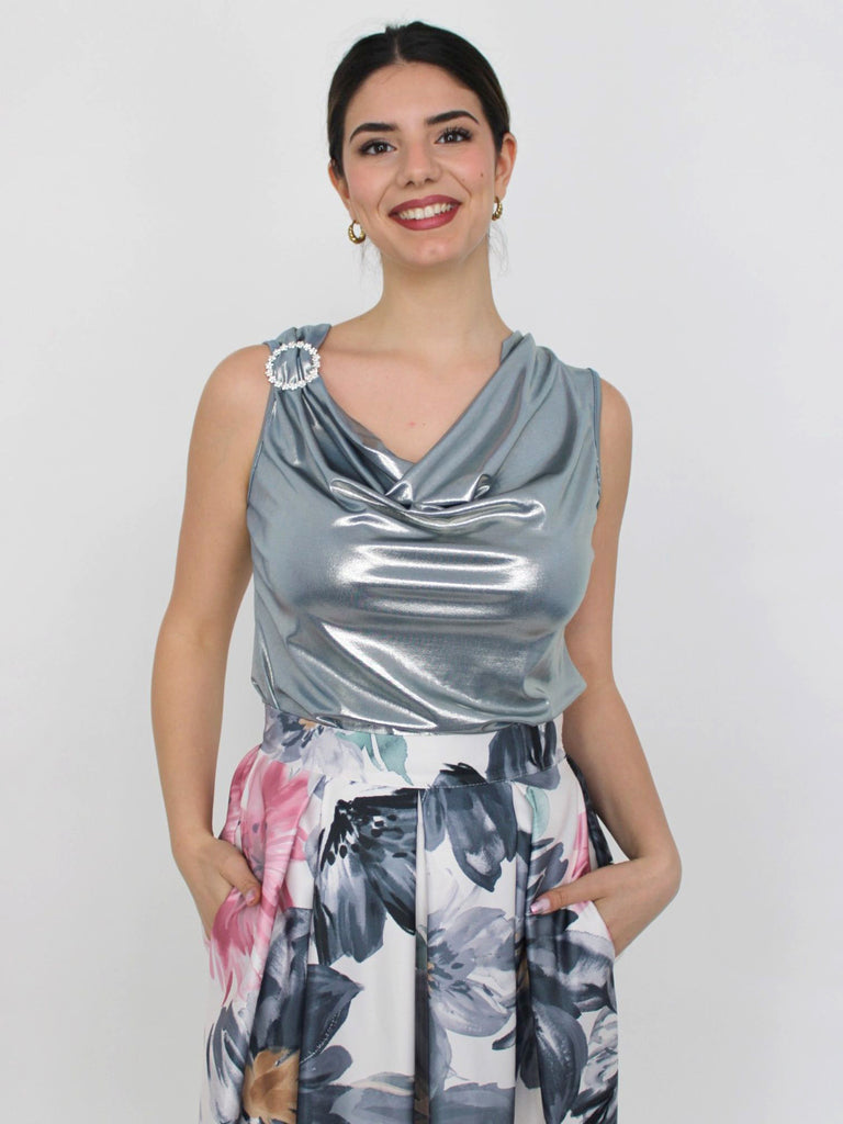 Top laminato con strass spalla