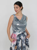 Top laminato con strass spalla