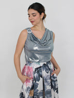 Top laminato con strass spalla