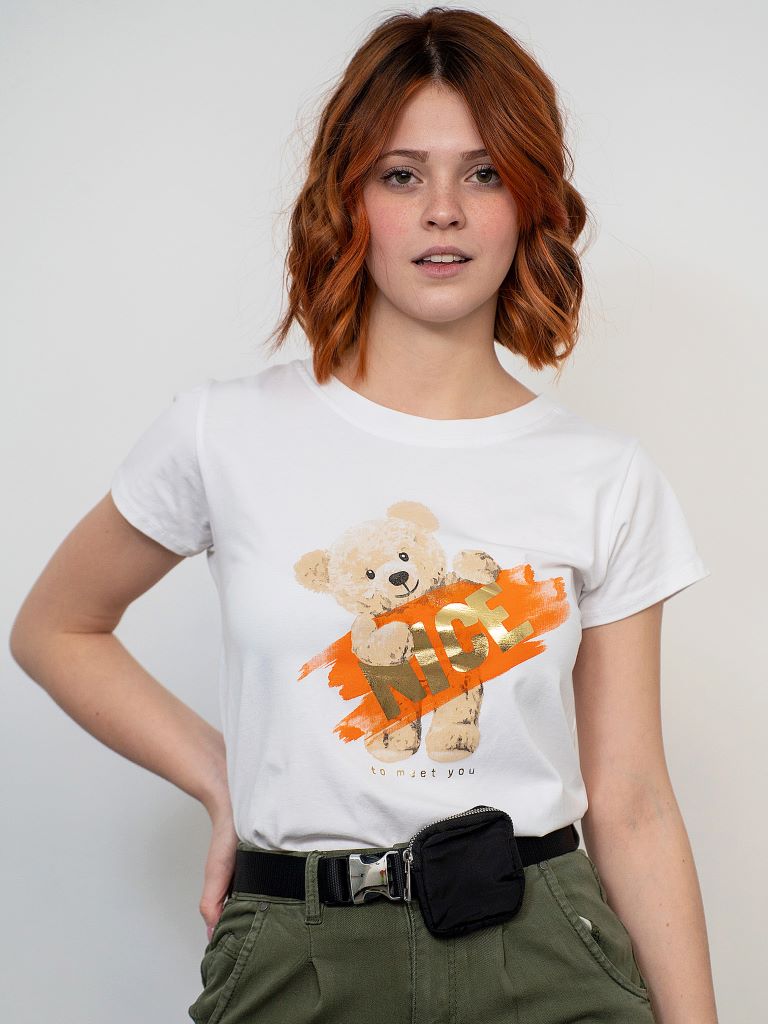 T-shirt con stampa orsetto