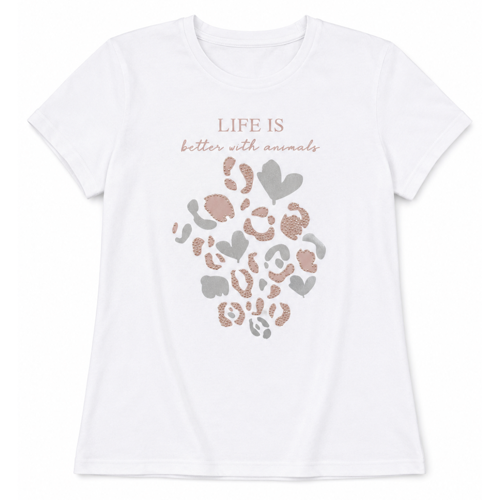 T-SHIRT DONNA CON STAMPA METALLIZZATA