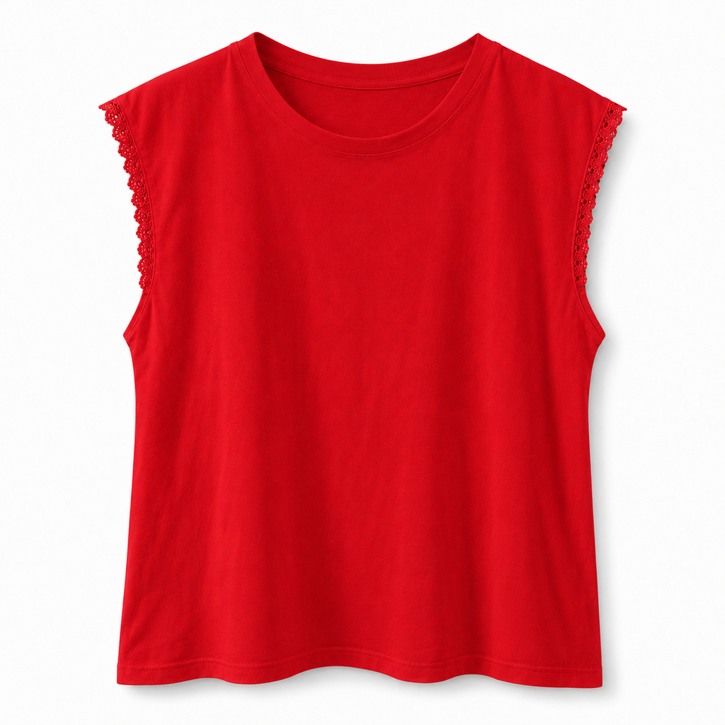 T-SHIRT MANICHE IN PIZZO