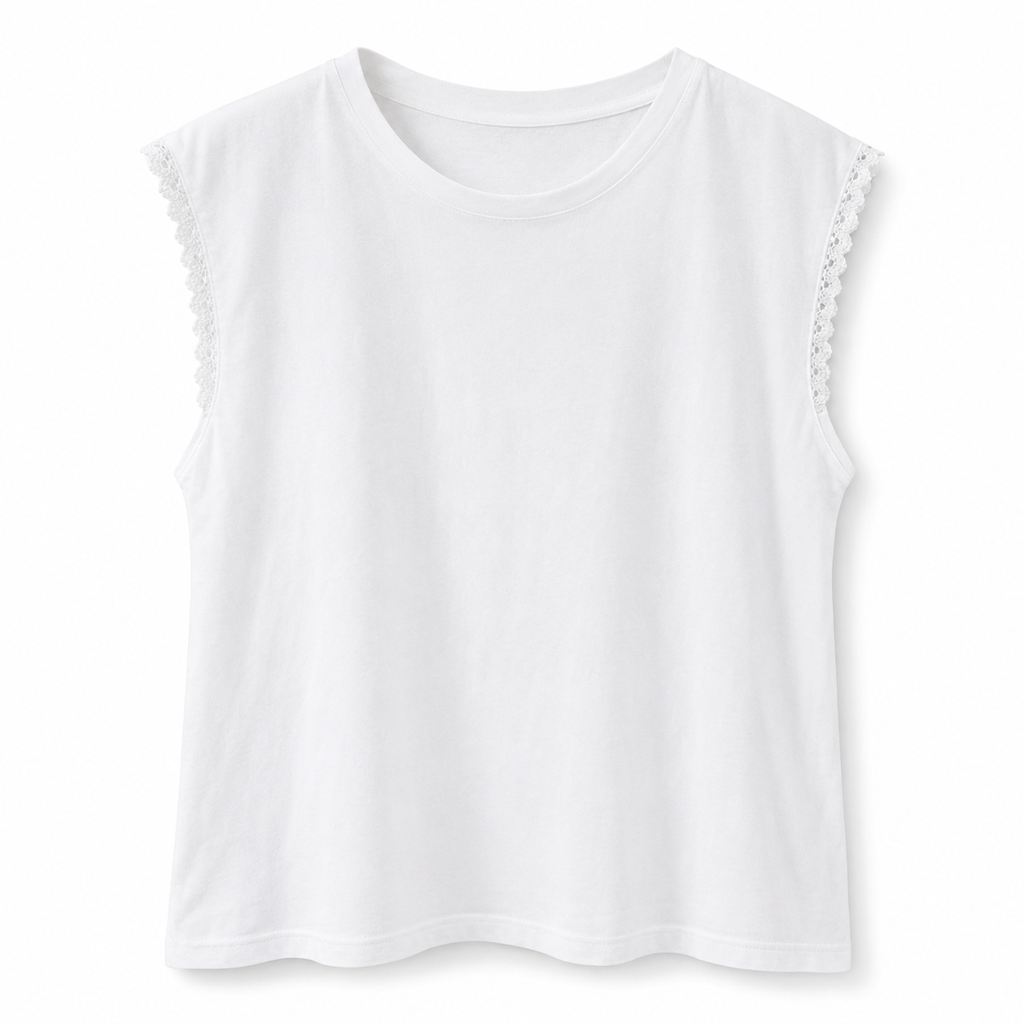 T-SHIRT MANICHE IN PIZZO